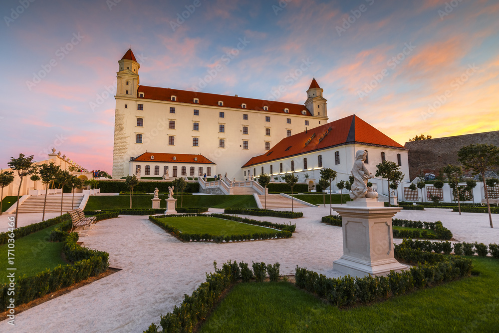 Reconstructed historical baroque garden in Bratislava castle complex, Slovakia.
