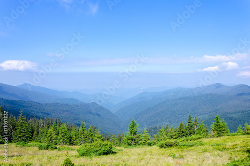 Travel, trekking, nature. Majestic, high green mountains. Horizontal frame © Алексей Еремеев