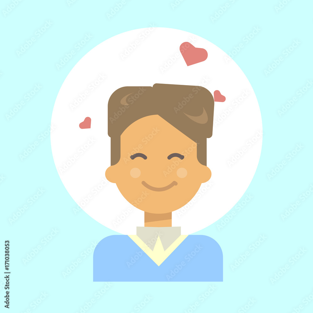 Male Emotion Profile Icon, Man Cartoon Portrait Happy Smiling Face Vector Illustration