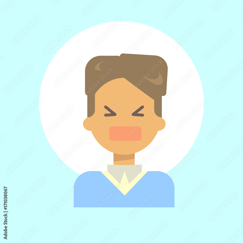 Male Screaming Emotion Profile Icon, Man Cartoon Portrait Face Vector Illustration