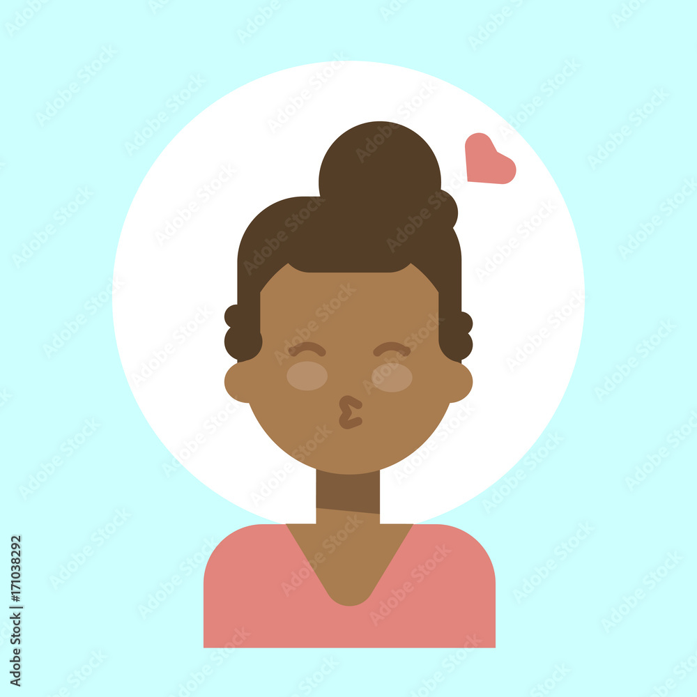 African American Female Blow Kiss Emotion Profile Icon, Woman Cartoon Portrait Happy Smiling Face Vector Illustration