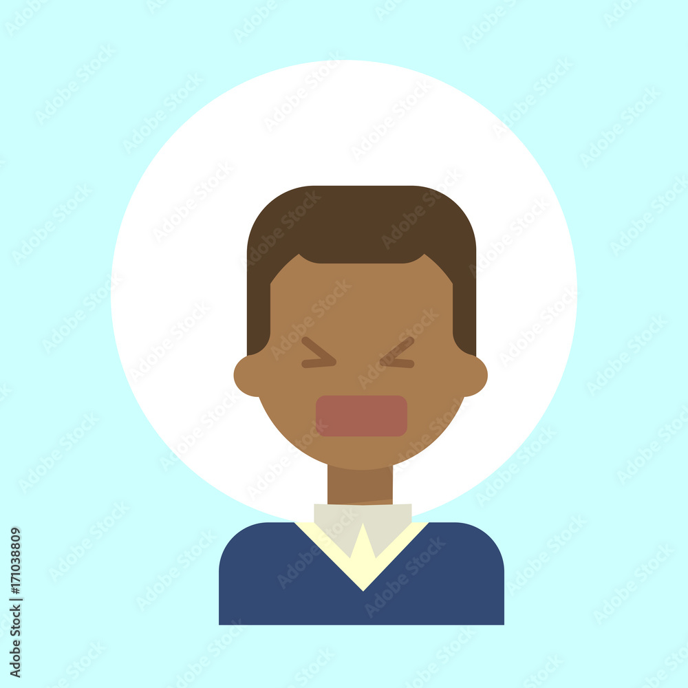 African American Male Screaming Emotion Profile Icon, Man Cartoon Portrait Face Vector Illustration