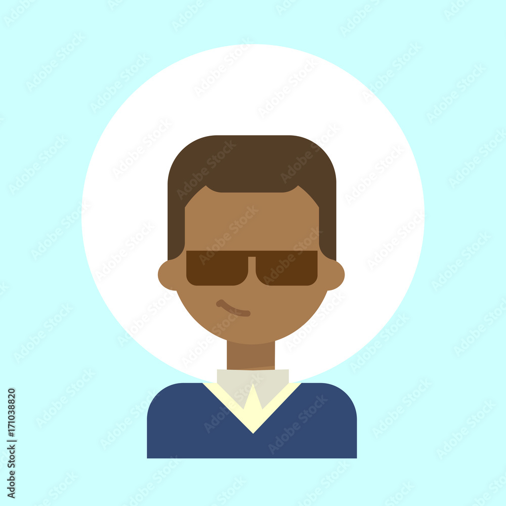 African American Male Wearing Sun Glasses Emotion Profile Icon, Man Cartoon Portrait Happy Smiling Face Vector Illustration African American Male Wearing Sun Glasses Emotion Profile Icon, Man Cartoon Portrait Happy Smiling Face Vector Illustration