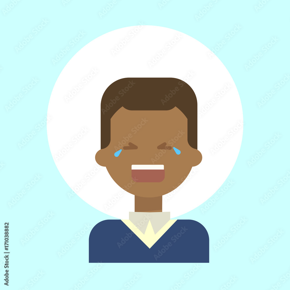African American Male Cry Emotion Profile Icon, Man Cartoon Portrait Face Vector Illustration