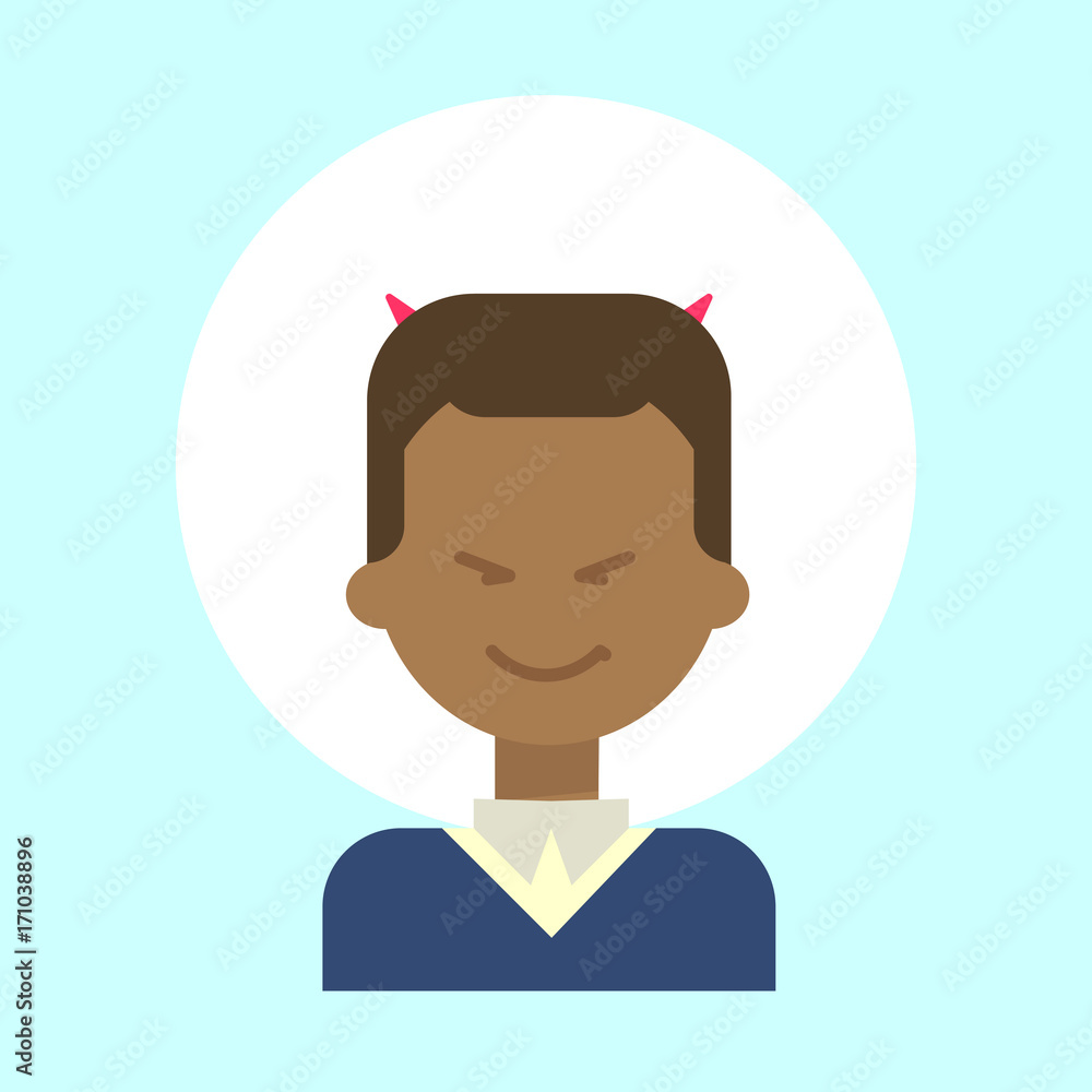 African American Male With Devil Horns Emotion Profile Icon, Man Cartoon Portrait Happy Smiling Face Vector Illustration