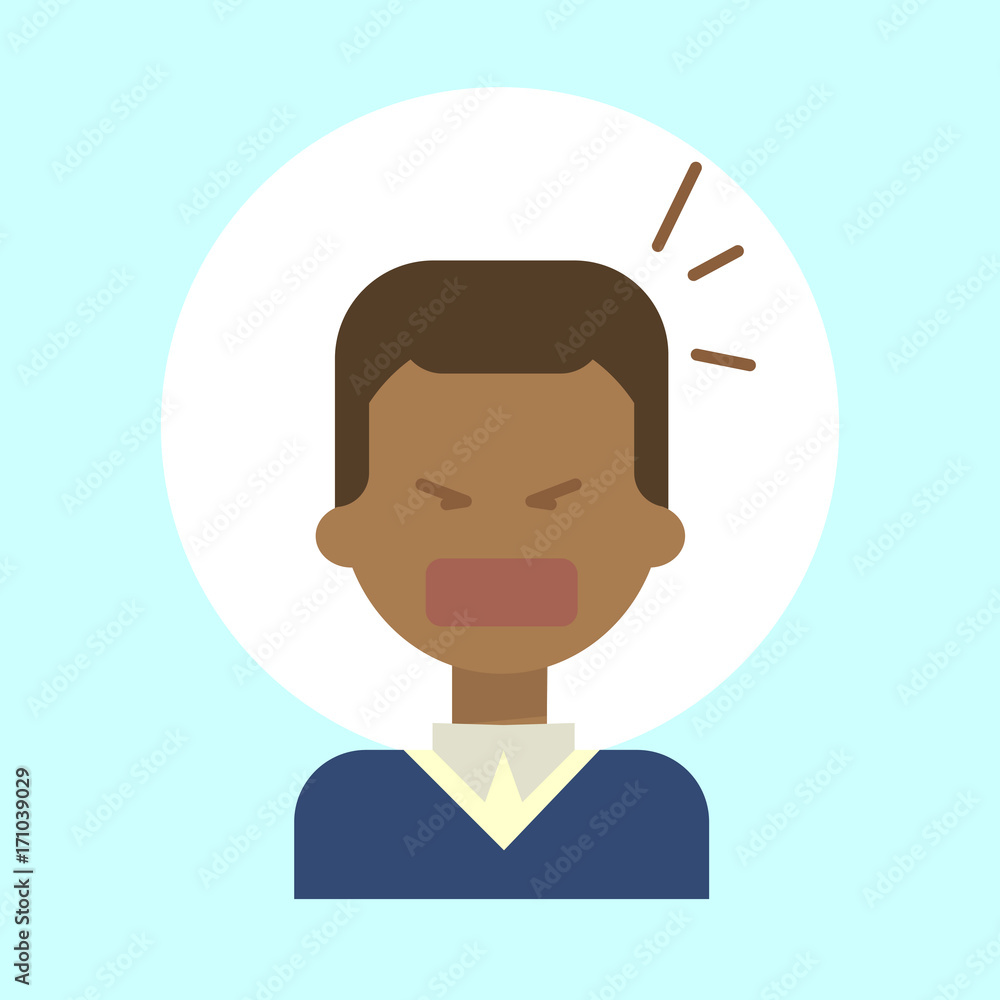 African American Male Screaming Emotion Profile Icon, Man Cartoon Portrait Face Vector Illustration