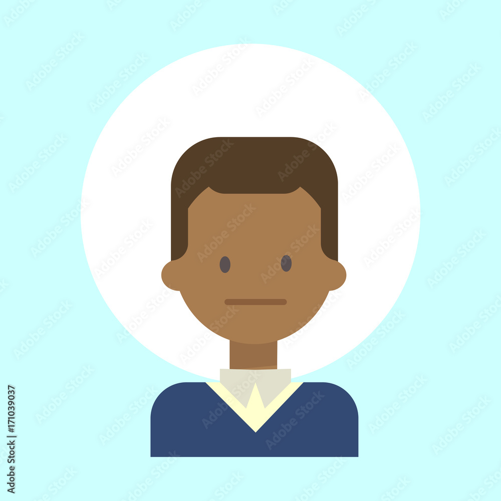 African American Male Neutral Emotion Profile Icon, Man Cartoon Portrait Face Vector Illustration