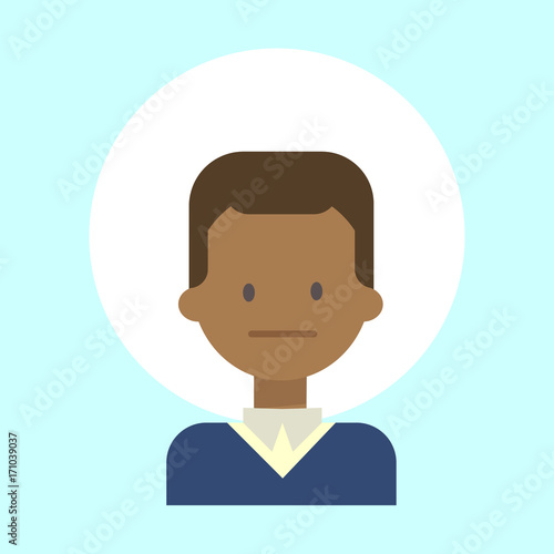 African American Male Neutral Emotion Profile Icon, Man Cartoon Portrait Face Vector Illustration