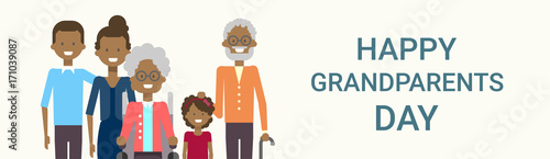 Happy Grandparents Day Greeting Card Banner Big African American Family Together Vector Illustration
