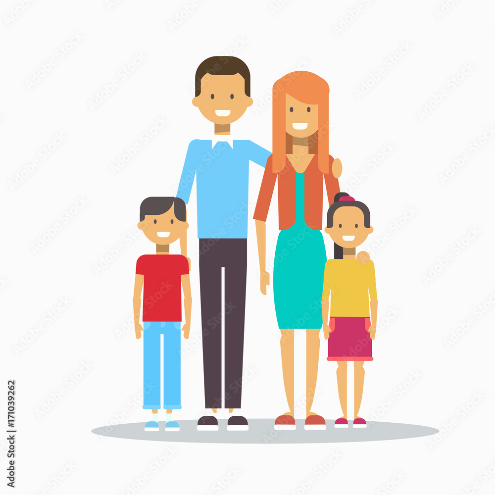 Family Happy Smiling Parents With Two Kids Embracing Isolated Vector Illustration Family Happy Smiling Parents With Two Kids Embracing Isolated Vector Illustration