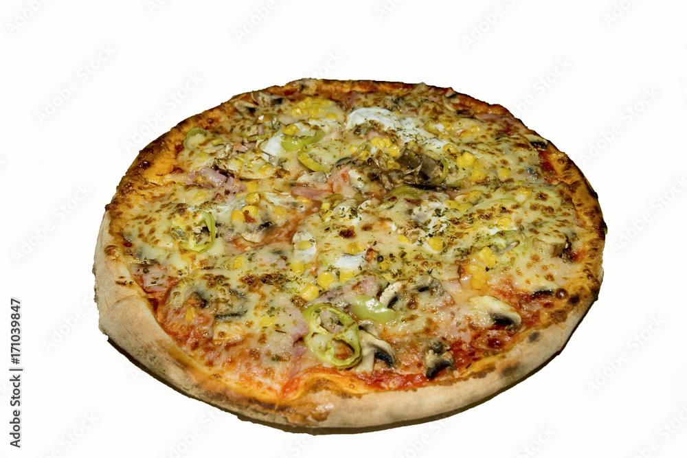 a whole pizza-isolated white background