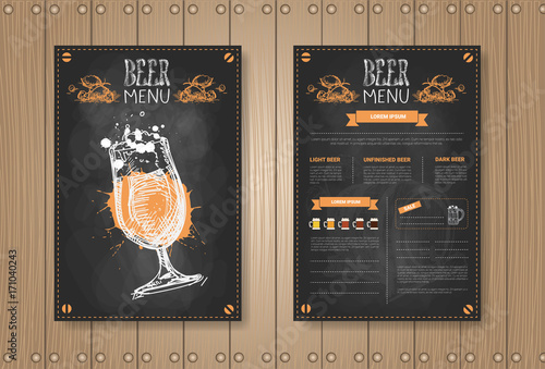 Beer Menu Set Design For Restaurant Cafe Pub Chalked On Wooden Textured Background Vector Illustration