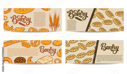 Set of bakery flyer templates. Fresh baked goods.