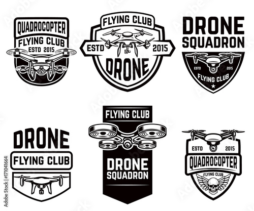 Set of drone flying club emblems templates.