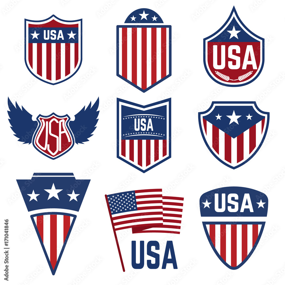 Set of emblems with american symbols. Usa flag.