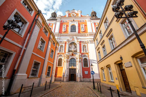 View on the facade of the Fara church in Poznan, Poland