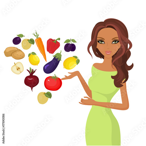 World day of vegetarianism. Isolated white background. Woman hand holding the Apple.