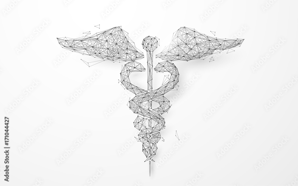 Obraz Wireframe caduceus medical symbol mesh from a starry background