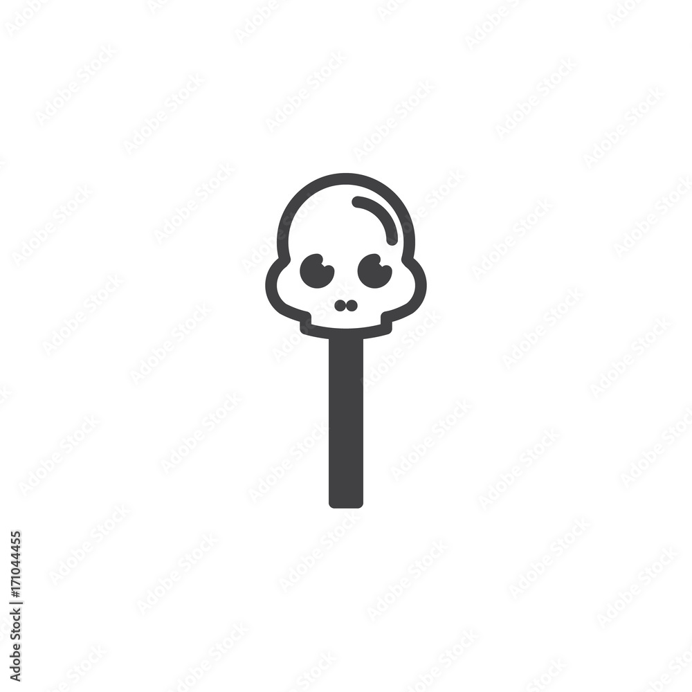 Lollipop in skull shape icon vector, filled flat sign, solid pictogram isolated on white. Halloween holiday Symbol, logo illustration.
