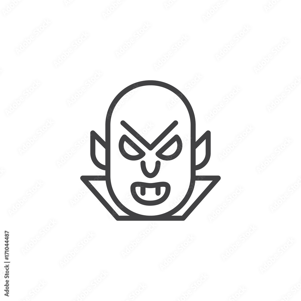 Dracula mask line icon, outline vector sign, linear style pictogram isolated on white. Halloween holiday Symbol, logo illustration. Editable stroke