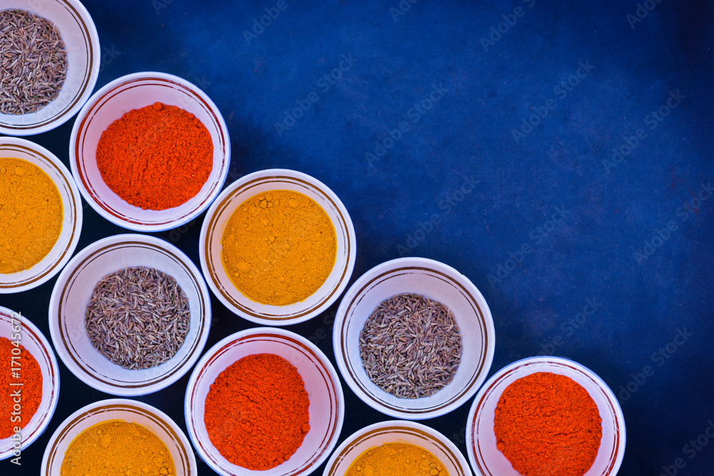 Background of bowls with spices Background of bowls with spices