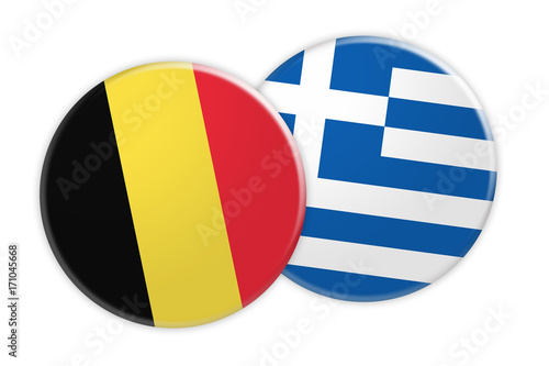 News Concept: Belgium Flag Button On Greece Flag Button, 3d illustration on white background