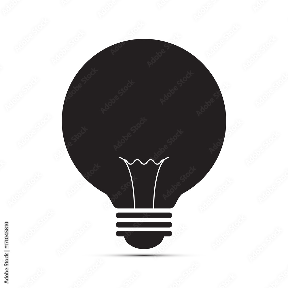 Flat icon black and white of circle bulb with the shadow. Flat icon black and white of circle bulb with the shadow.