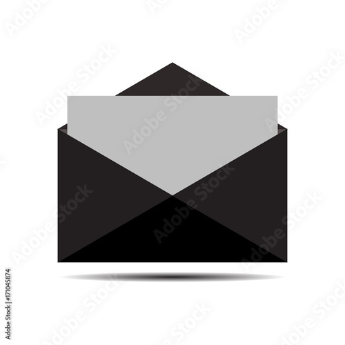 Flat icon black envelope with white paper in the envelope.