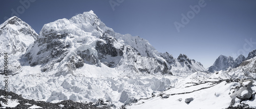 Everest base camp with view on Nuptse and Khumbu