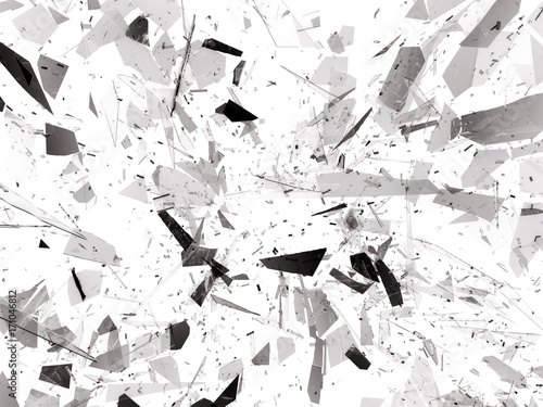 Shattered or demolished glass over white