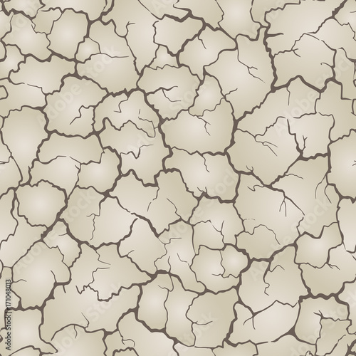 Seamless realistic pattern. Imitation print of dry soil of desert. Brown crack on grey background.