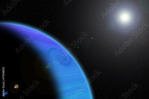 Fototapeta Naklejka Na Ścianę i Meble -  Close up colorful (blue) gaseous planet and sun