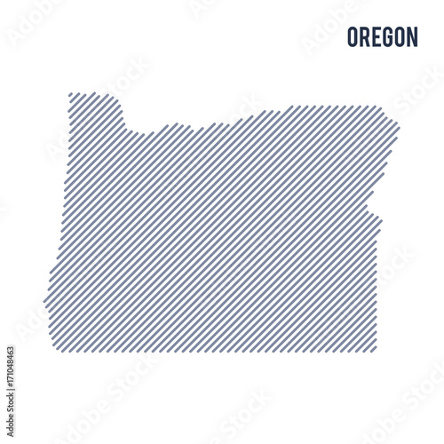 Vector abstract hatched map of State of Oregon with oblique lines isolated on a white background.