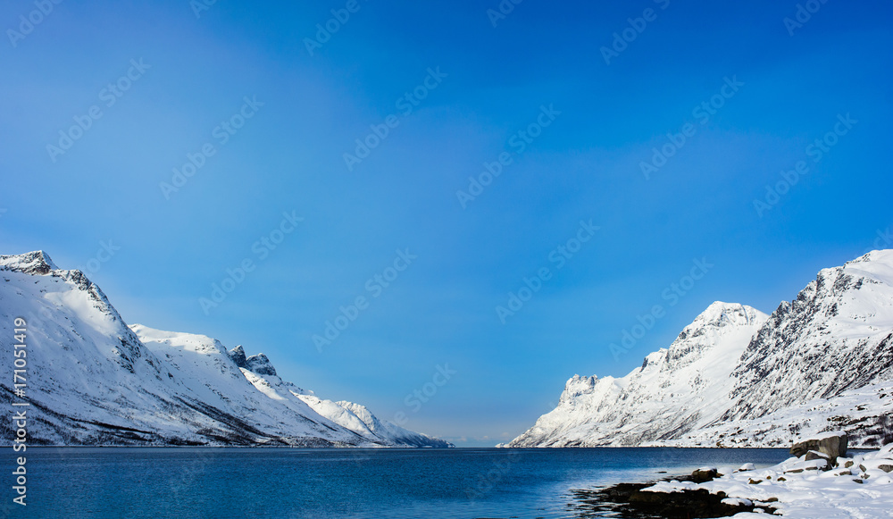 Fjord with mountains in Tromsø