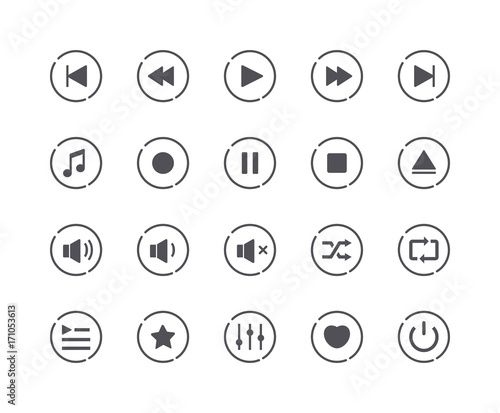 Minimal Set of Media Play Button Icons. Editable Stroke. 48x48 Pixel Perfect.