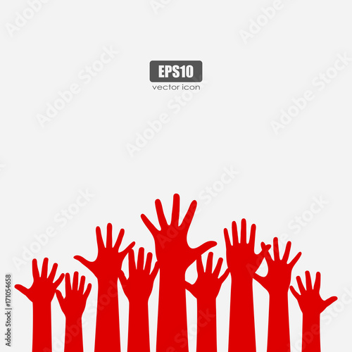 Many raised hands vector poster