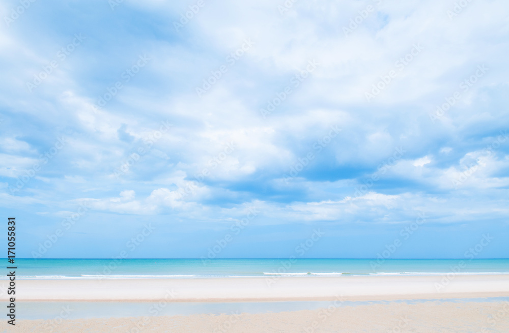 Summer Beach with blue sky with clouds, Hua Hin, Thailand