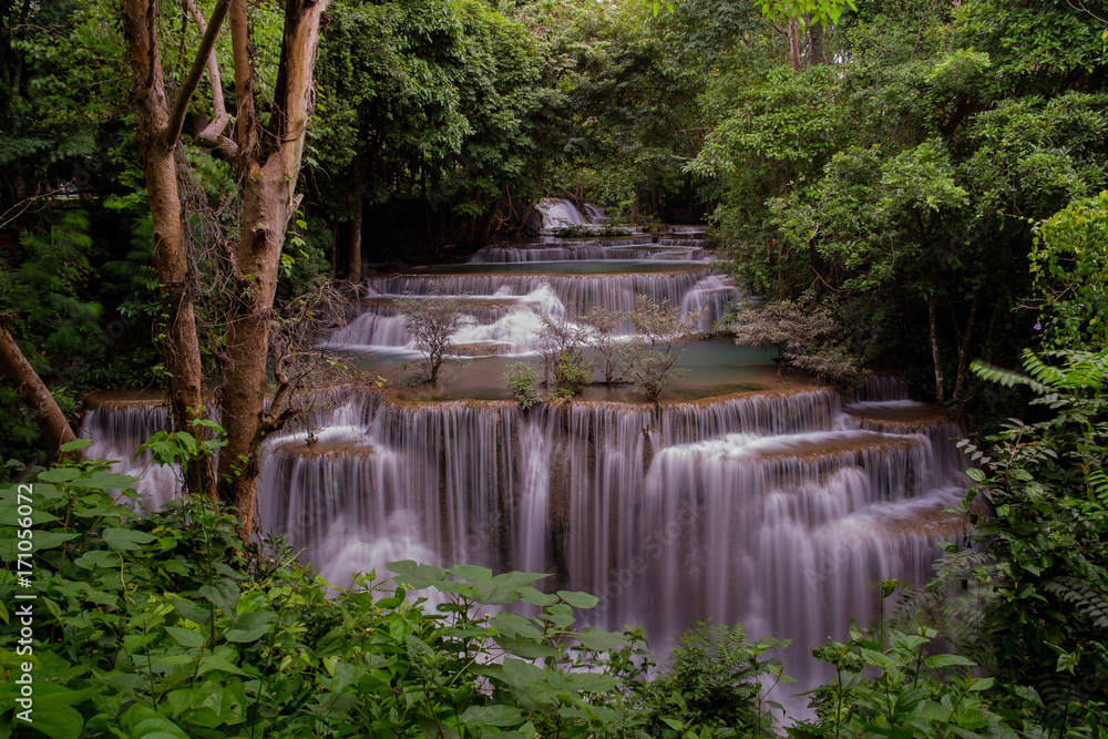 The beautiful waterfall in the national park in Kanchanaburi province, Thailand. The beautiful waterfall in the national park in Kanchanaburi province, Thailand.