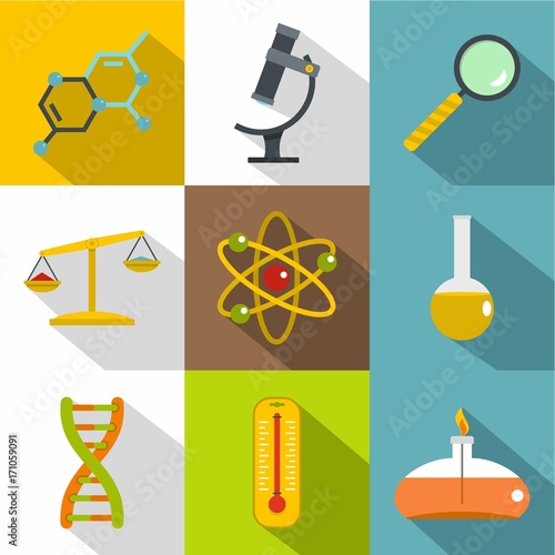 Chemical experience icon set, flat style