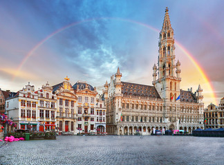 Handdoek met foto Brussel Regenboog boven de Grote Markt  © TTstudio