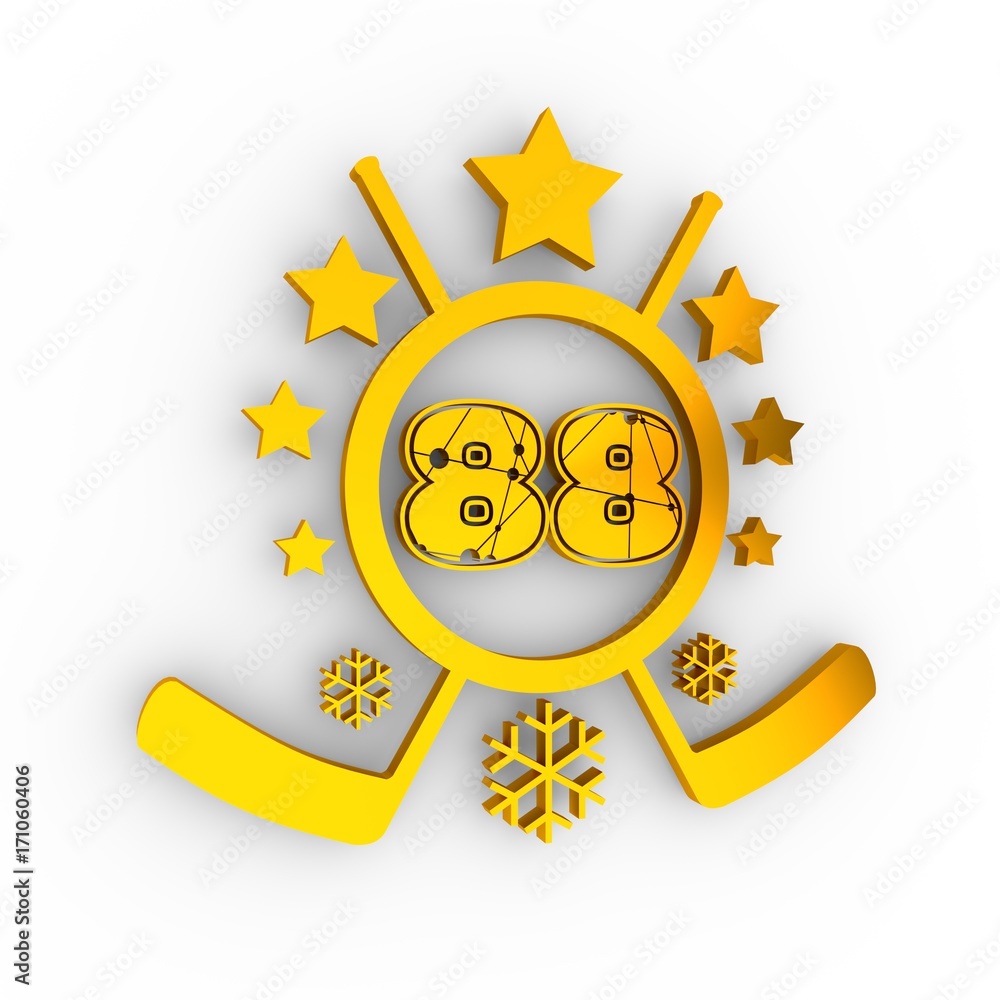 88 number illustration. Classic style sport team font. Golden material numbers decorated by lines and dots pattern. Ice hockey emblem. 3D rendering