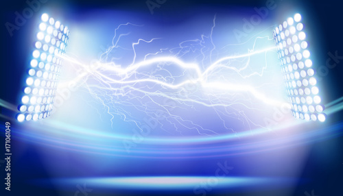 Flash of lightning on the stadium. Vector illustration.