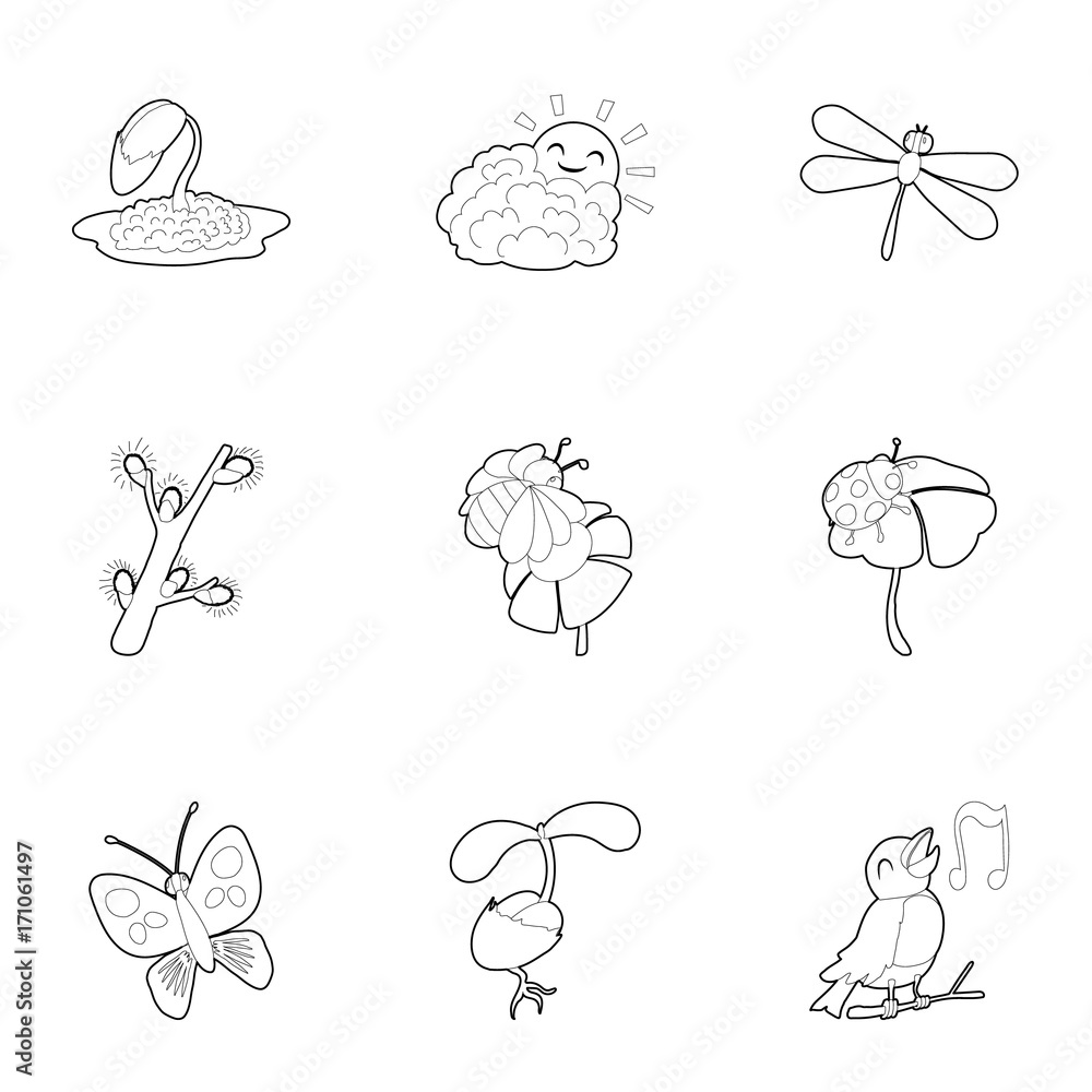 Summer fauna icons set, outline style Summer fauna icons set, outline style