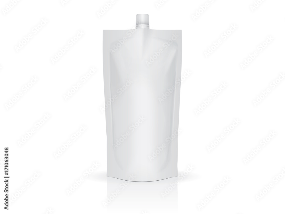 Single flexible food or drink pouch bag on white background Single flexible food or drink pouch bag on white background