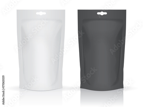 Two flexible food pouch bags on white background