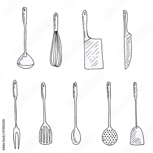 set of doodles kitchen tools, vector illustration