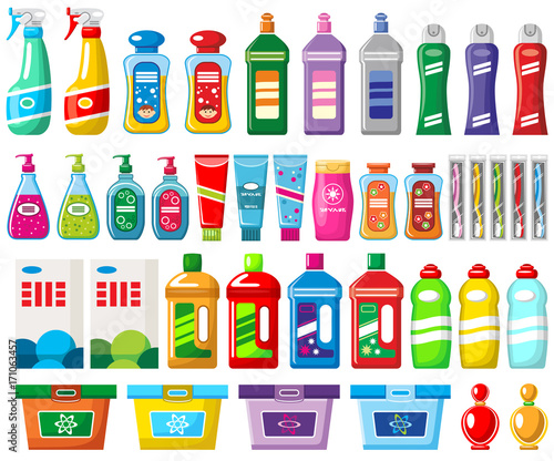 Set of household chemicals and cleaners