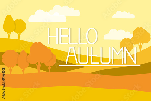 vector illustration of autumn nature and inscription - hello autumn