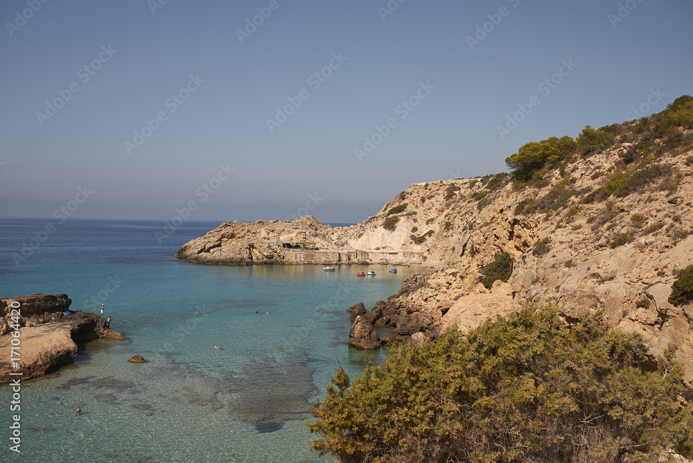 Cala Tarida, Ibiza, Balearic Islands - August 28, 2014 : View of Cala Tarida from above