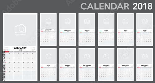 Calendar 2018 template design. Week starts from Sunday